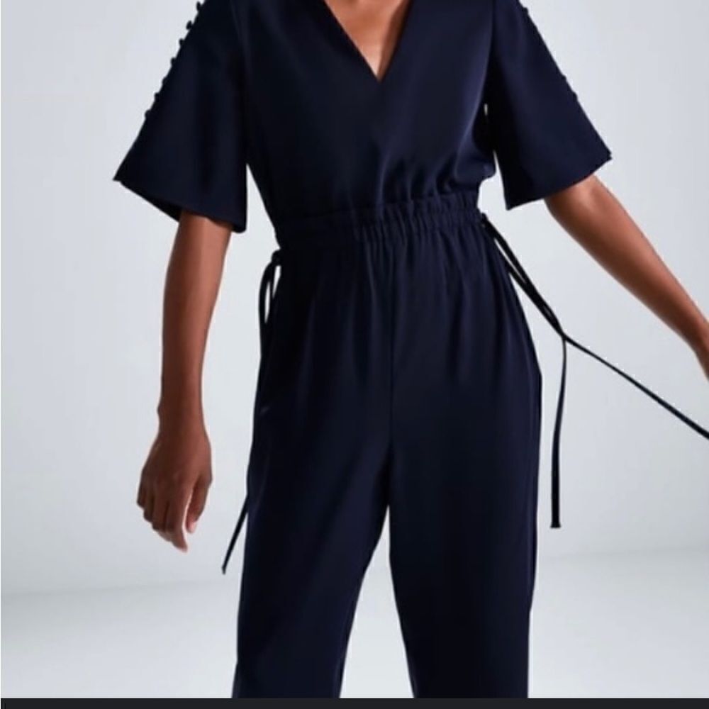 Zara‎ Jumpsuit With Drawstring and Button Detail Navy Blue Size Small